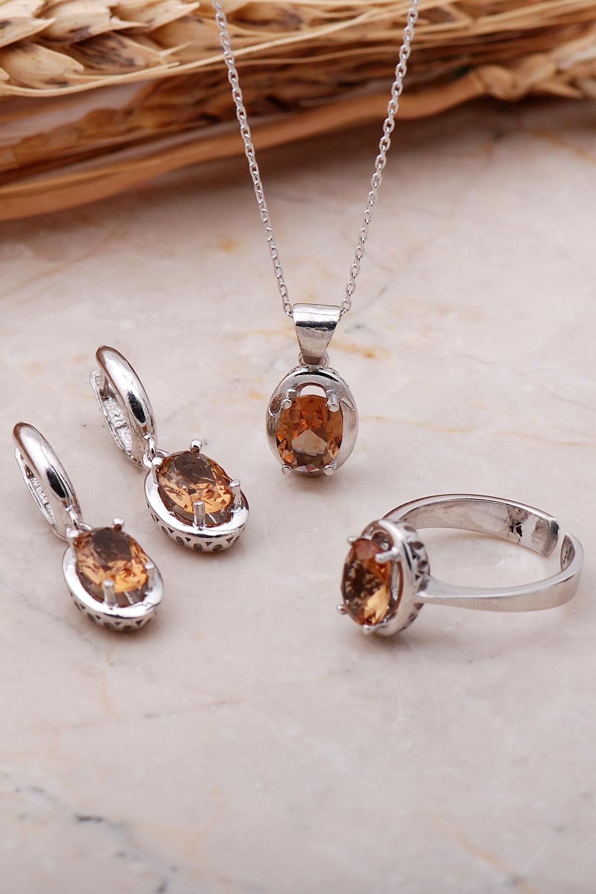 Sultan Taşlı Rodyumlu Gümüş Set 2352