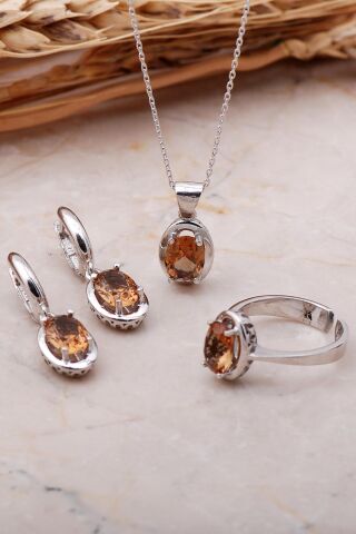 Sultan Taşlı Rodyumlu Gümüş Set 2352