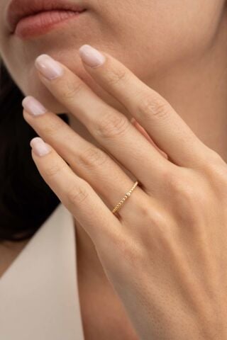 Taşlı Top Top Altın Kaplama Gümüş İnce Yüzük 5953