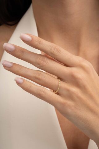 Taşlı Top Top Altın Kaplama Gümüş İnce Yüzük 5953