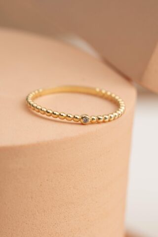 Taşlı Top Top Altın Kaplama Gümüş İnce Yüzük 5953