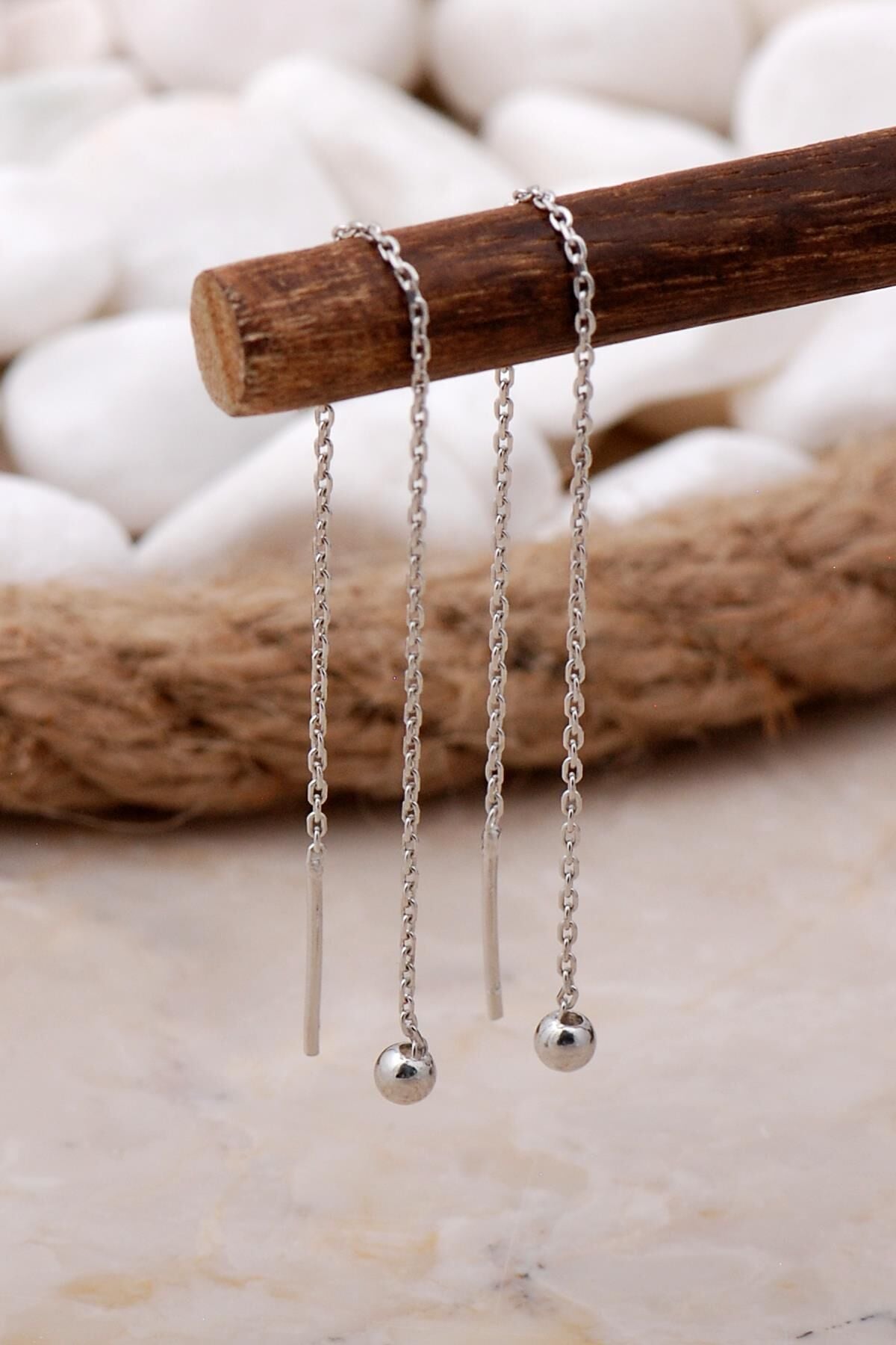 Top Gümüş Zincir Küpe 5217