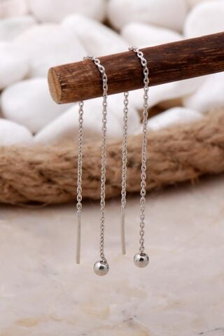 Top Gümüş Zincir Küpe 5217