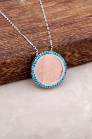 Turkuaz Taşlı Tamtur Ayetli Gümüş Kolye 1207