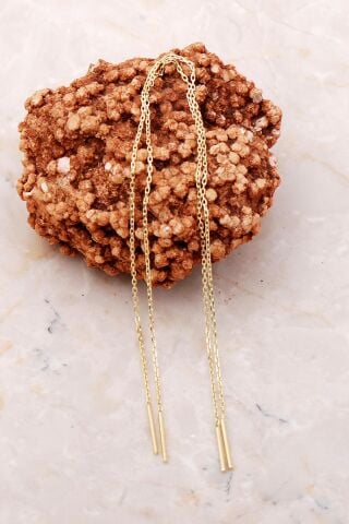 Altın Yaldızlı Gümüş Zincir Küpe 5218