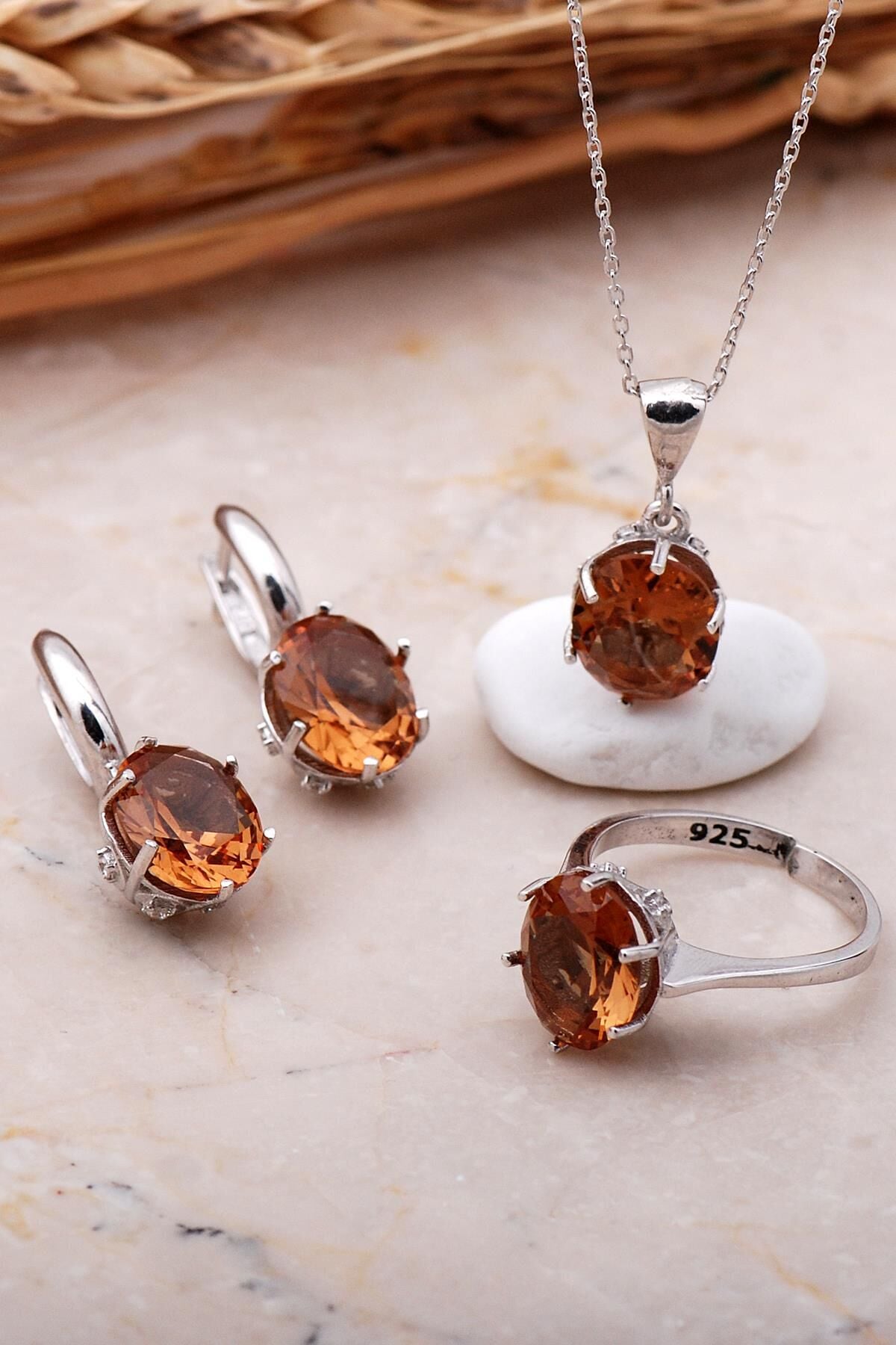 Sultan Taşlı Rodyumlu Gümüş Set 2353