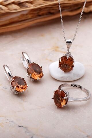Sultan Taşlı Rodyumlu Gümüş Set 2353