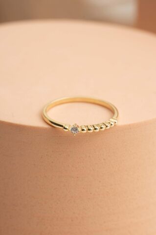 Taşlı Toplu Altın Kaplama Gümüş İnce Yüzük 5954