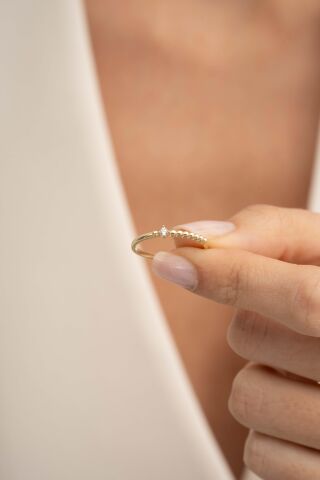 Taşlı Toplu Altın Kaplama Gümüş İnce Yüzük 5954