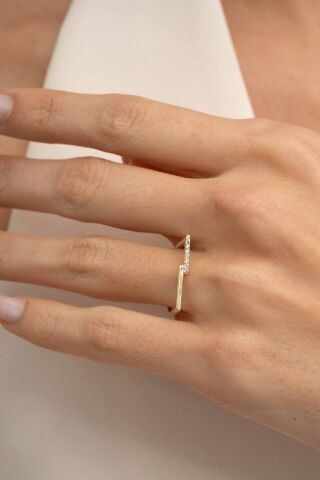 Asimetrik Altın Kaplama Gümüş İnce Yüzük 5955