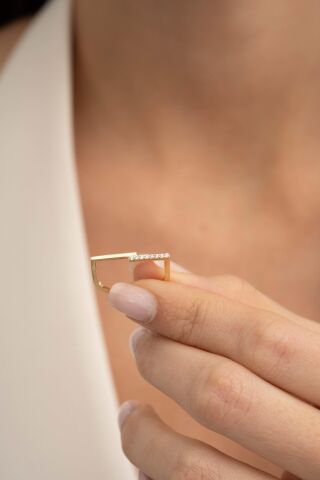 Asimetrik Altın Kaplama Gümüş İnce Yüzük 5955