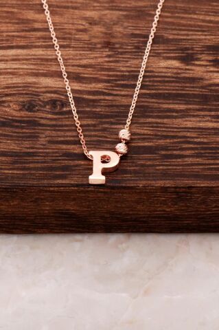 P Harfli Tasarım Rose Gümüş Kolye 3830