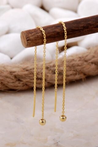 Top Altın Yaldızlı Gümüş Zincir Küpe 5216