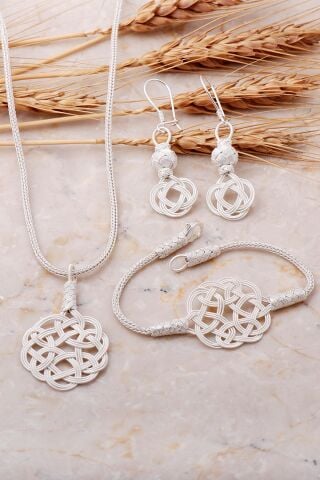 Aşk Düğümü Kazaziye El Sarması Gümüş Set 1408