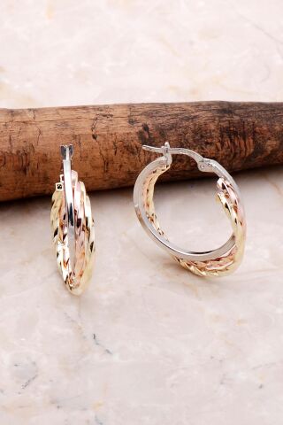 Burgu Altın Yaldızlı Rose Gümüş Halka Küpe 5219