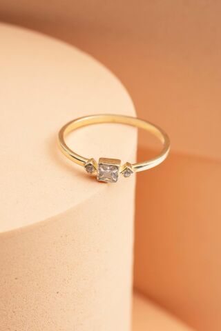 Kare Taşlı Altın Kaplama Gümüş İnce Yüzük 5956