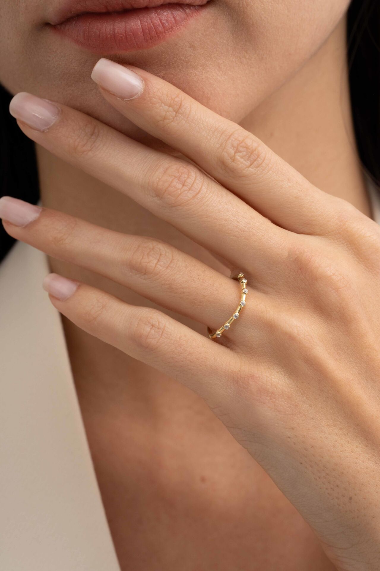 Taşlı Dalgalı Altın Kaplama Gümüş İnce Yüzük 5957