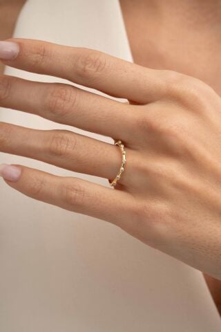 Taşlı Dalgalı Altın Kaplama Gümüş İnce Yüzük 5957