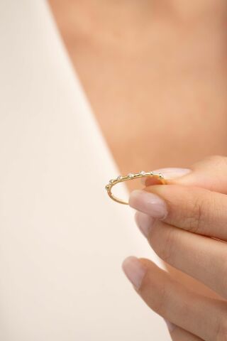 Taşlı Dalgalı Altın Kaplama Gümüş İnce Yüzük 5957