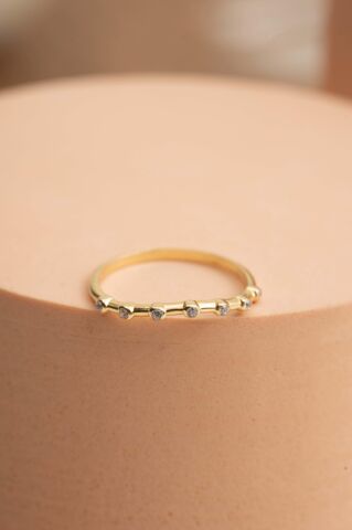 Taşlı Dalgalı Altın Kaplama Gümüş İnce Yüzük 5957