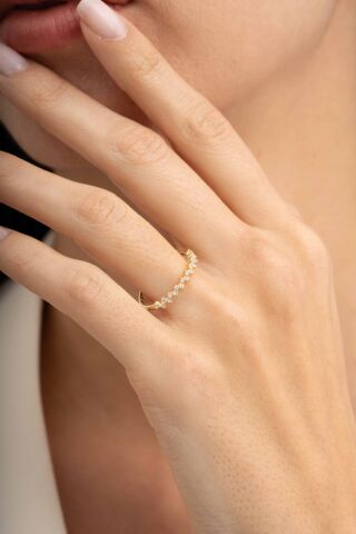 Taşlı Altın Kaplama Gümüş İnce Yüzük 5958