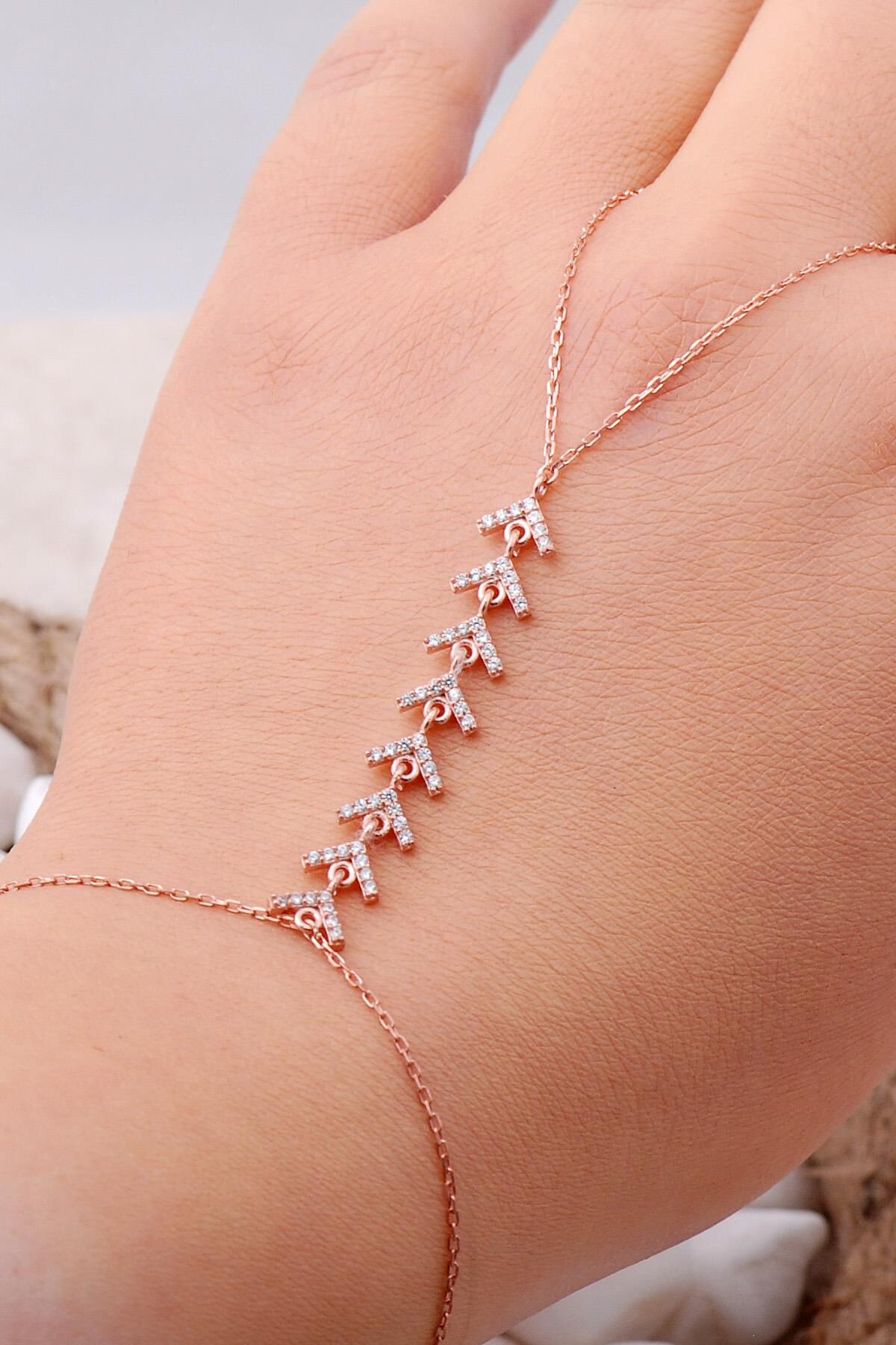 Taşlı Balık Sırtı Şahmeran Rose Gümüş Yüzüklü Bileklik 45