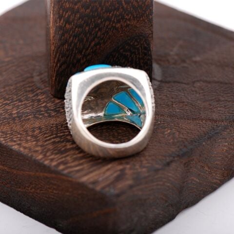 Turkuaz Ve Markazit Taşlı Tasarım Gümüş Yüzük 2408