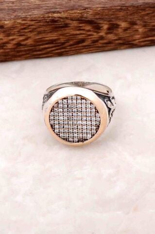 Zirkon Taşlı Mıhlama İşçilikli Gümüş Erkek Yüzük 302