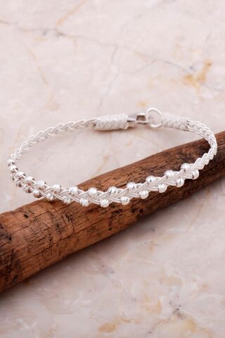 Kazaziye İşlemeli Elişi Dorika Örgü 1000 Ayar Gümüş Bileklik 4278