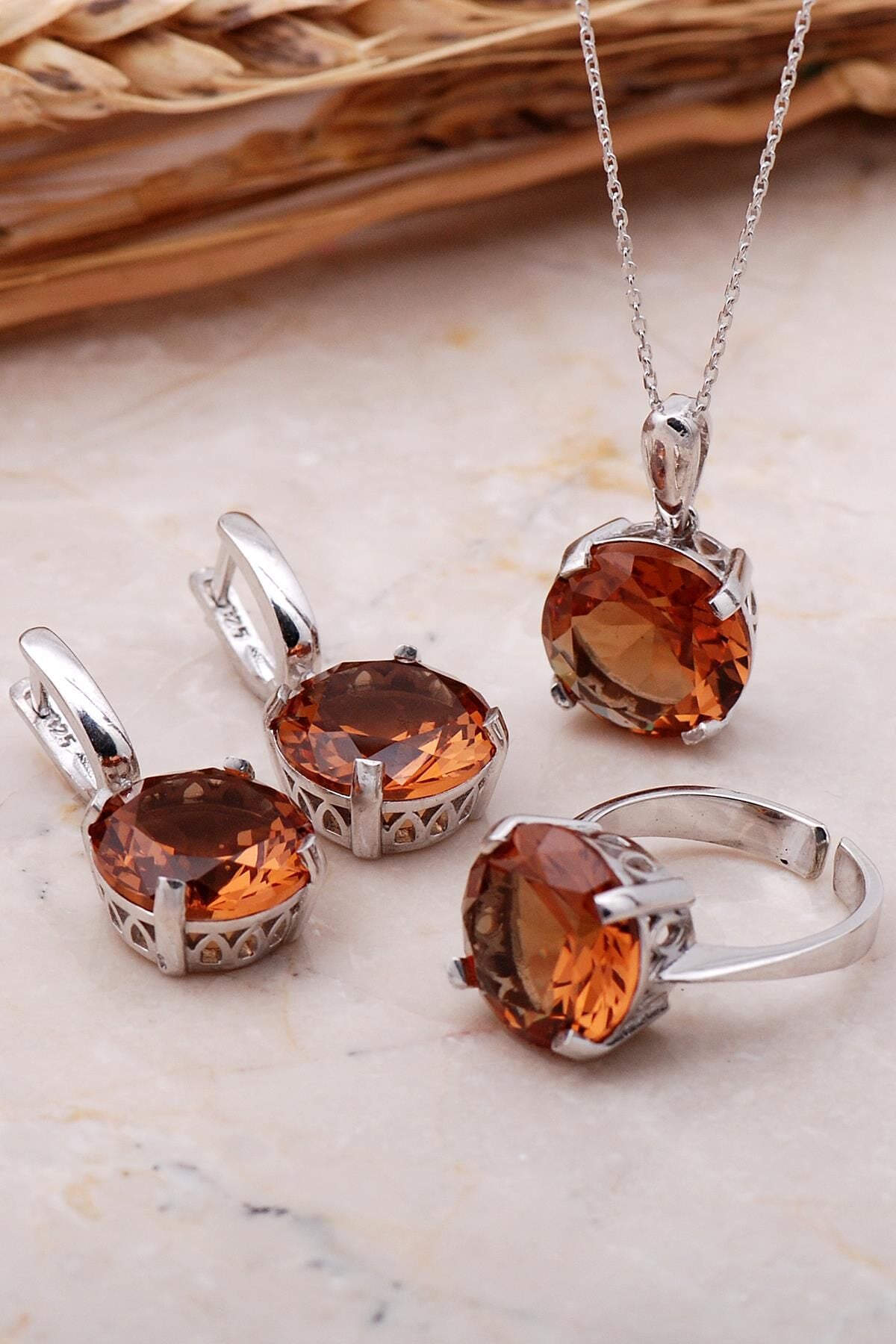 Sultan Taşlı Rodyumlu Gümüş Set 2358