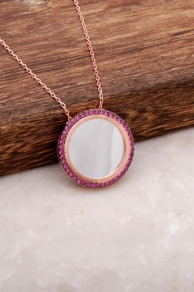 Tamtur Rubin Taşlı Gümüş Plaka Kolye 1213