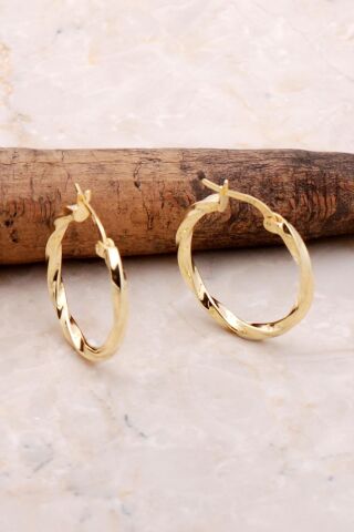 Burgu Altın Yaldızlı 25 Mm Gümüş Halka Küpe 5223