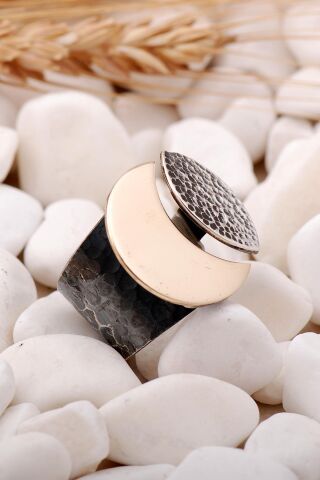 Çekiç Dövme Elişi Tasarım Gümüş Yüzük 3473