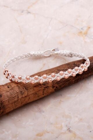 Kazaziye İşlemeli Elişi Dorika Örgü Rose 1000 Ayar Gümüş Bileklik 4279