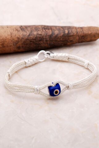 Kazaziye Örgü Nazar Boncuklu Gümüş Bileklik 3460