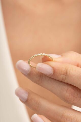 Taşlı Topçuk Altın Kaplama Gümüş İnce Yüzük 5960