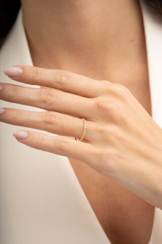 Taşlı Topçuk Altın Kaplama Gümüş İnce Yüzük 5960