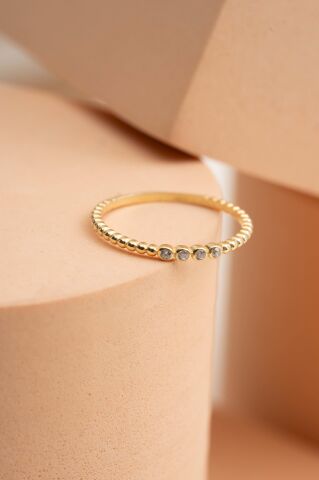 Taşlı Topçuk Altın Kaplama Gümüş İnce Yüzük 5960