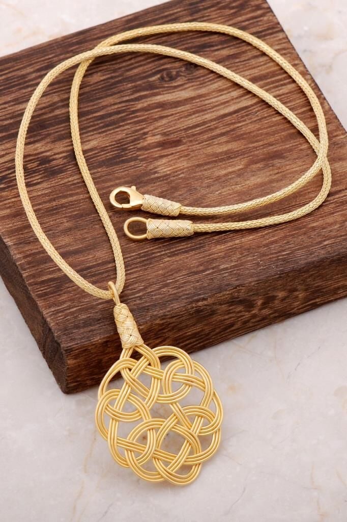 Aşk Düğümü Kazaziye El Sarması Altın Yaldızlı Gümüş Kolye 1449