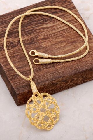 Aşk Düğümü Kazaziye El Sarması Altın Yaldızlı Gümüş Kolye 1449