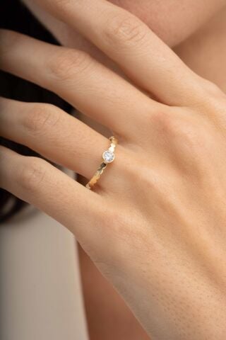 Tektaş Altın Kaplama Gümüş İnce Yüzük 5961