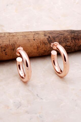 Bombeli 22 Mm Rose Gümüş Halka Küpe 5225