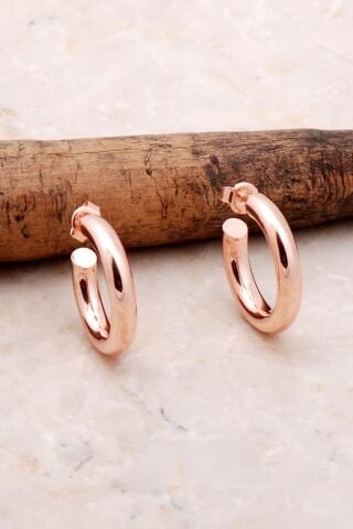 Bombeli 22 Mm Rose Gümüş Halka Küpe 5225
