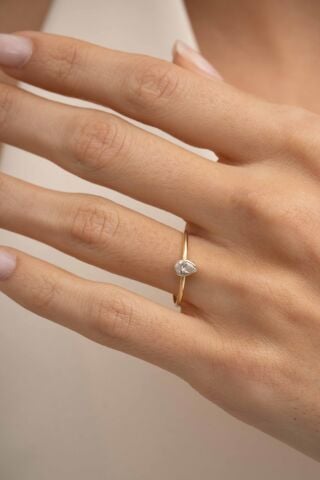 Damla Taşlı Altın Kaplama Gümüş İnce Yüzük 5962