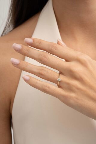 Damla Taşlı Altın Kaplama Gümüş İnce Yüzük 5962