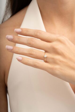 Damla Taşlı Altın Kaplama Gümüş İnce Yüzük 5962