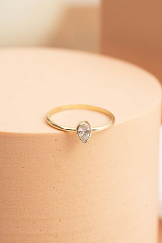 Damla Taşlı Altın Kaplama Gümüş İnce Yüzük 5962