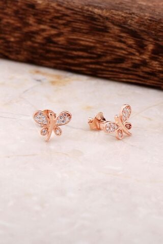 Kelebek Rose Gümüş Küpe 4804