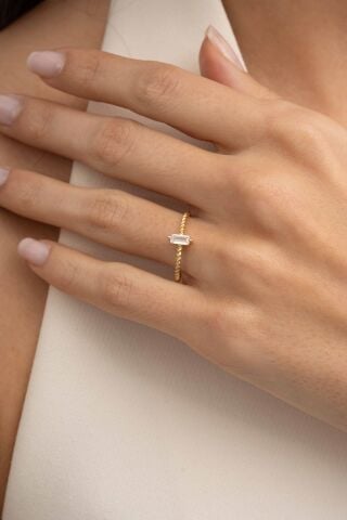 Baget Taşlı Burgu Altın Kaplama Gümüş İnce Yüzük 5963