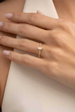 Baget Taşlı Burgu Altın Kaplama Gümüş İnce Yüzük 5963